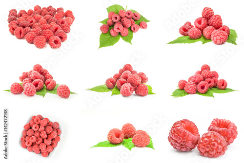 Set of rasp berry isolated on a white background with clipping path