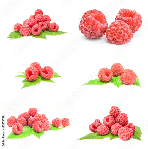 Set of rasp berry close-up on white
