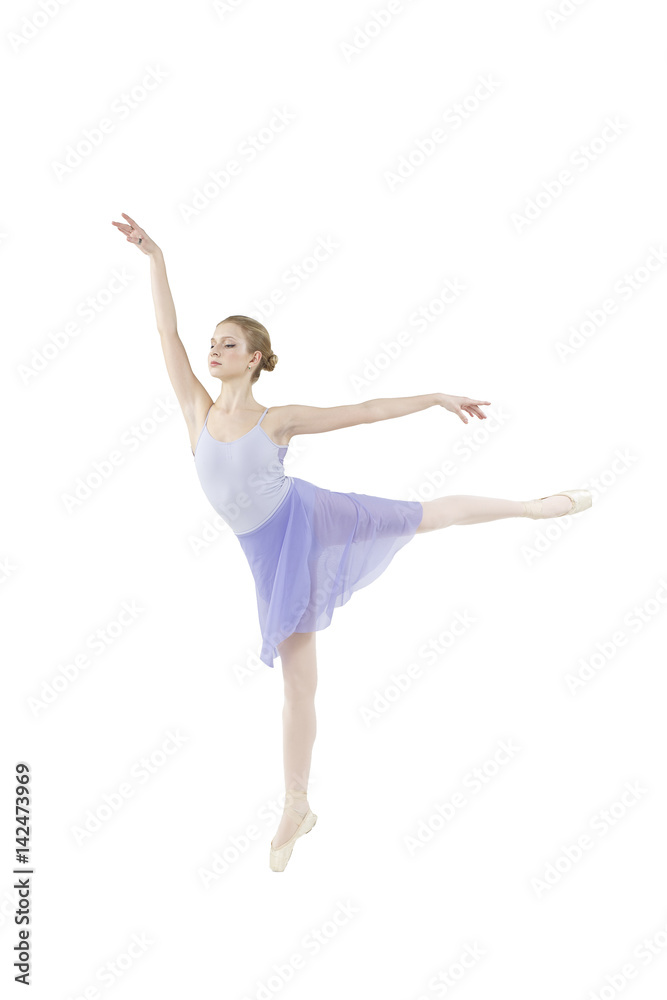 Actress Russian Ballet performs complex dance elements on a white background