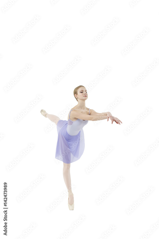 Actress Russian Ballet performs complex dance elements on a white background
