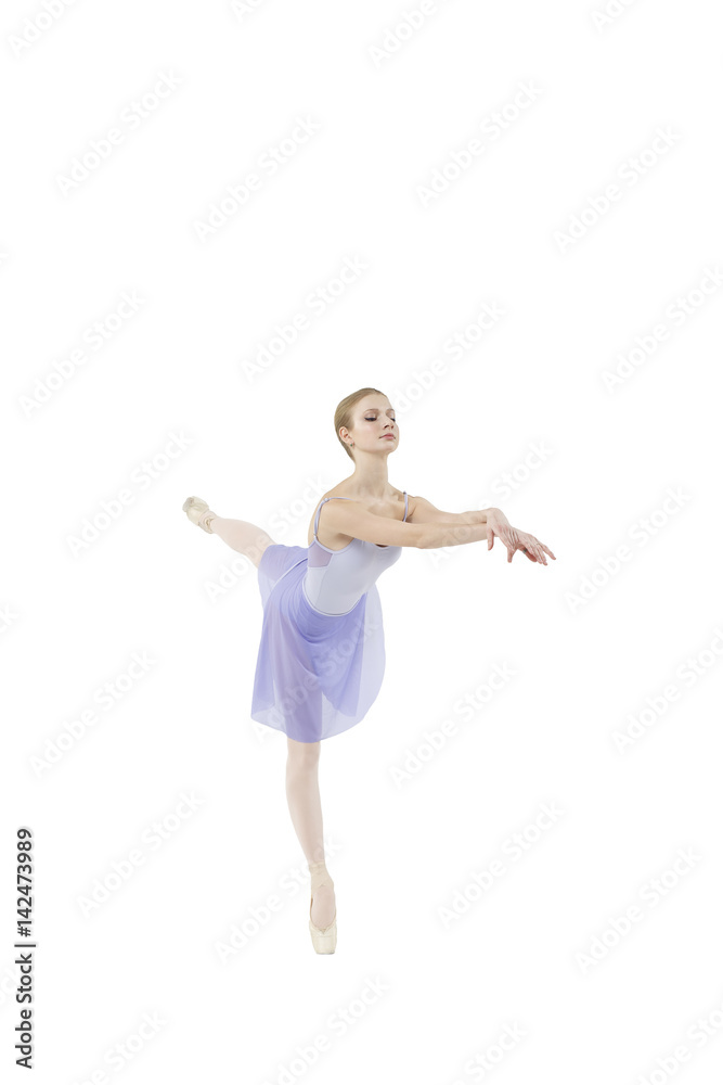 Actress Russian Ballet performs complex dance elements on a white background Actress Russian Ballet performs complex dance elements on a white background