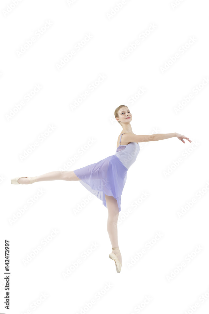 Actress Russian Ballet performs complex dance elements on a white background Actress Russian Ballet performs complex dance elements on a white background