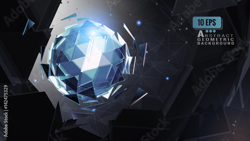 Abstract triangle sphere glowing on shatter BG