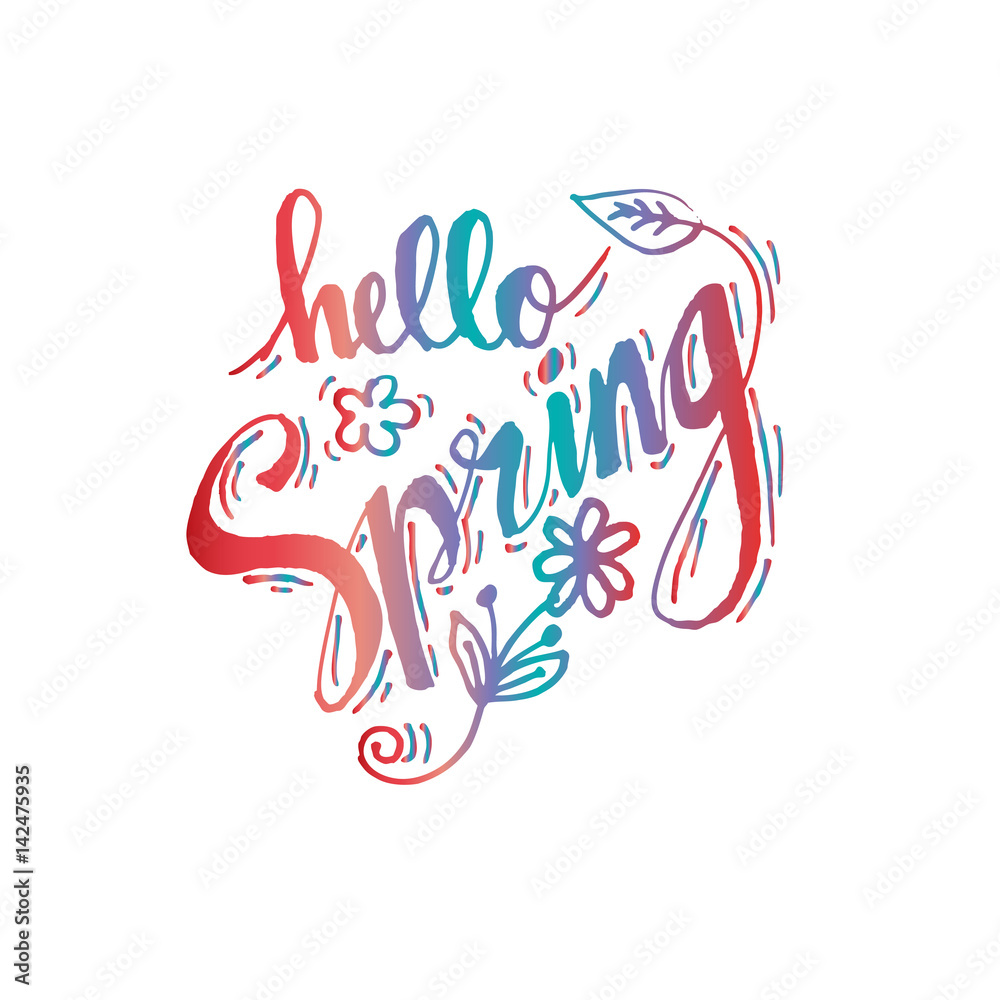 Hello spring hand lettering calligraphy.