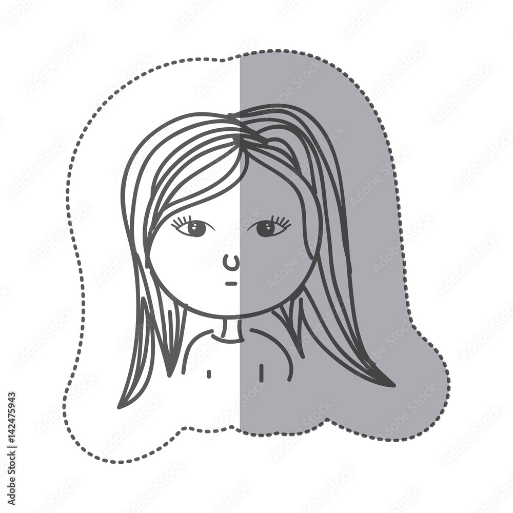 sticker silhouette half body caricature seriousness girl vector illustration