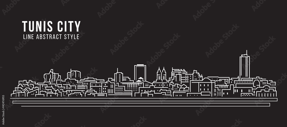 Cityscape Building Line art Vector Illustration design - Tunis city