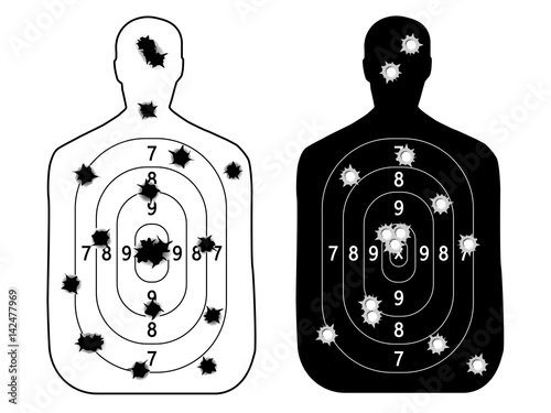 shooting range gun target with bullet holes