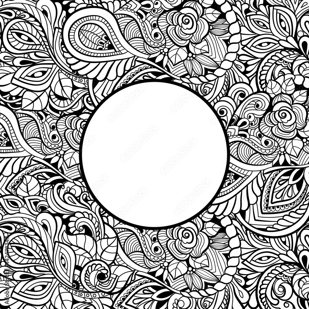 Obraz premium Floral frames. Decorative vector design elements. Black and white monochrome background. 