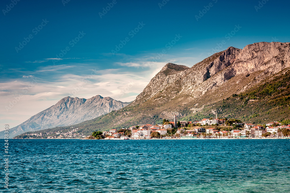 Fototapeta premium Coastal town, Gradac, located in southern Croatia, Dalmatia