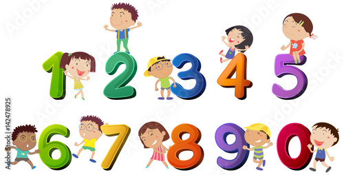 Happy children counting numbers