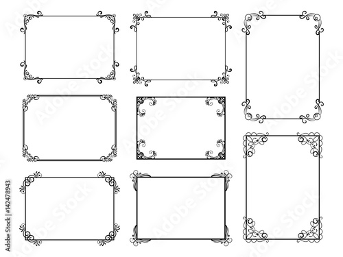 Decorative frame set with old filigree swirls for menu book. Vector ornamental elegant floral vintage borders