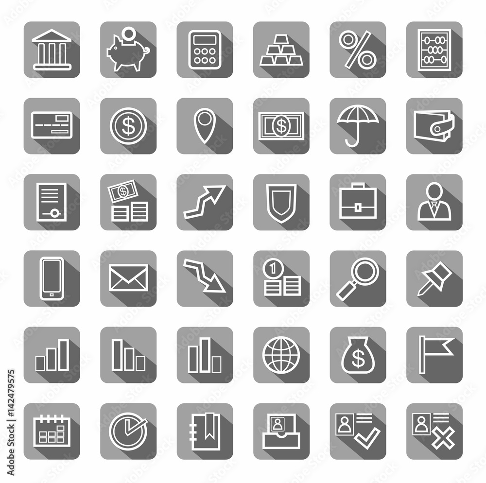 Bank, Finance, icons, gray, contour, vector. White outline drawing on gray background with shadow. Vector clip art. Bank, Finance, icons, gray, contour, vector. White outline drawing on gray background with shadow. Vector clip art.