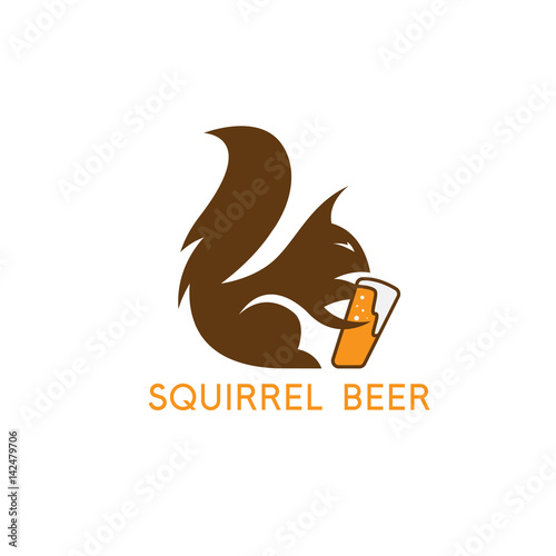 simple abstract squirrel with beer glass vector design template