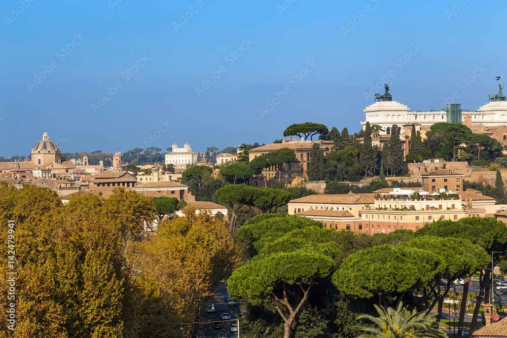 Rome, Italy. Scenic view from the Aventine hill towards the Capitoline Hill.