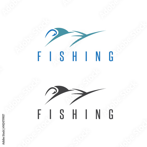 fishing vector illustration set with outline marlin