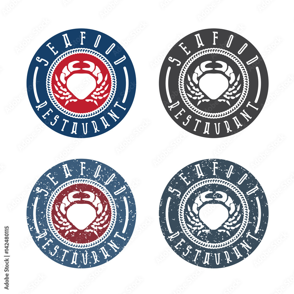 seafood restaurant vector labels set with crab