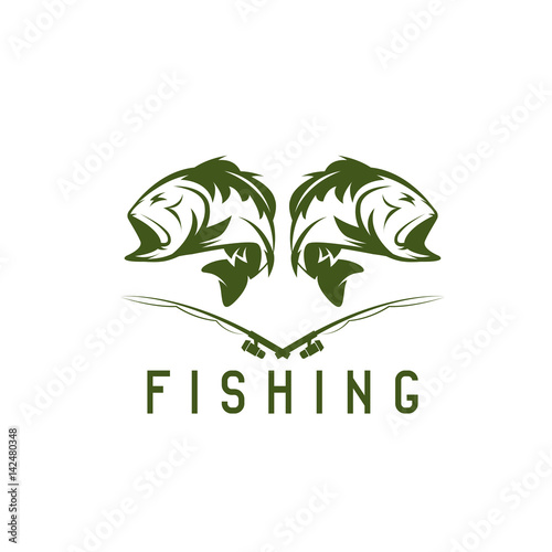 vintage fishing vector design template with bass
