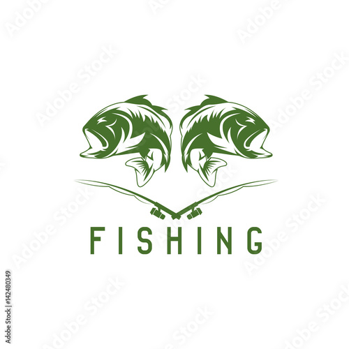 vintage fishing vector design template with bass