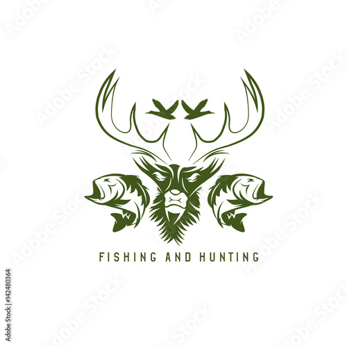 hunting and fishing vintage emblem vector design template