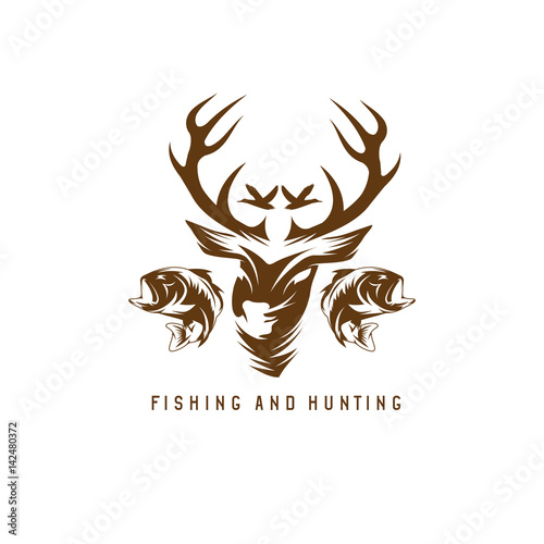 hunting and fishing vintage emblem vector design template