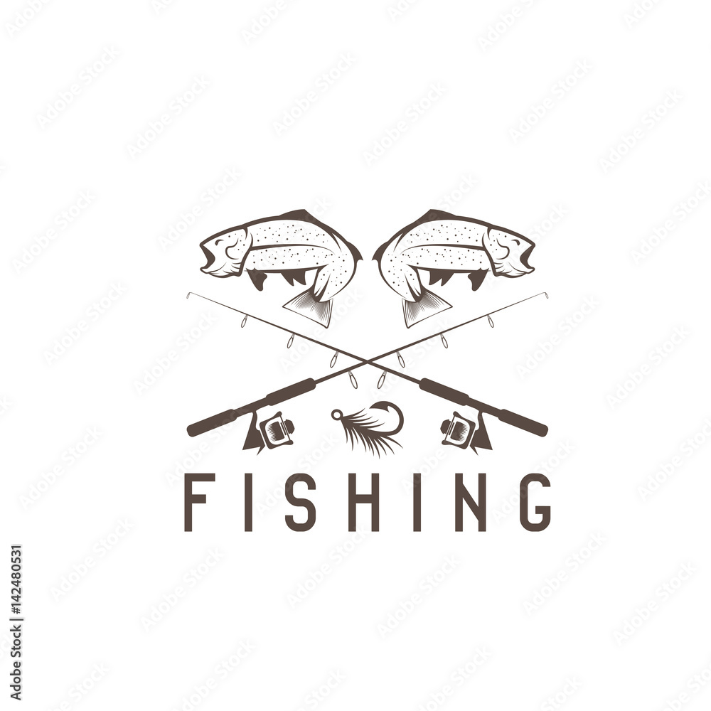 vintage fishing vector design template with trout
