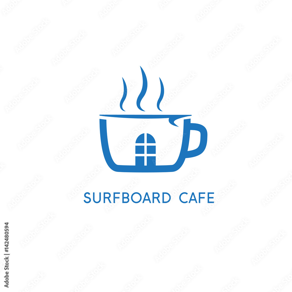 cup of coffee and surfboard vector design template cup of coffee and surfboard vector design template