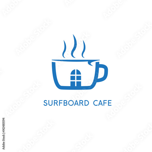 cup of coffee and surfboard vector design template
