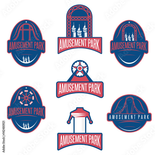 amusement park sport labels set vector design template