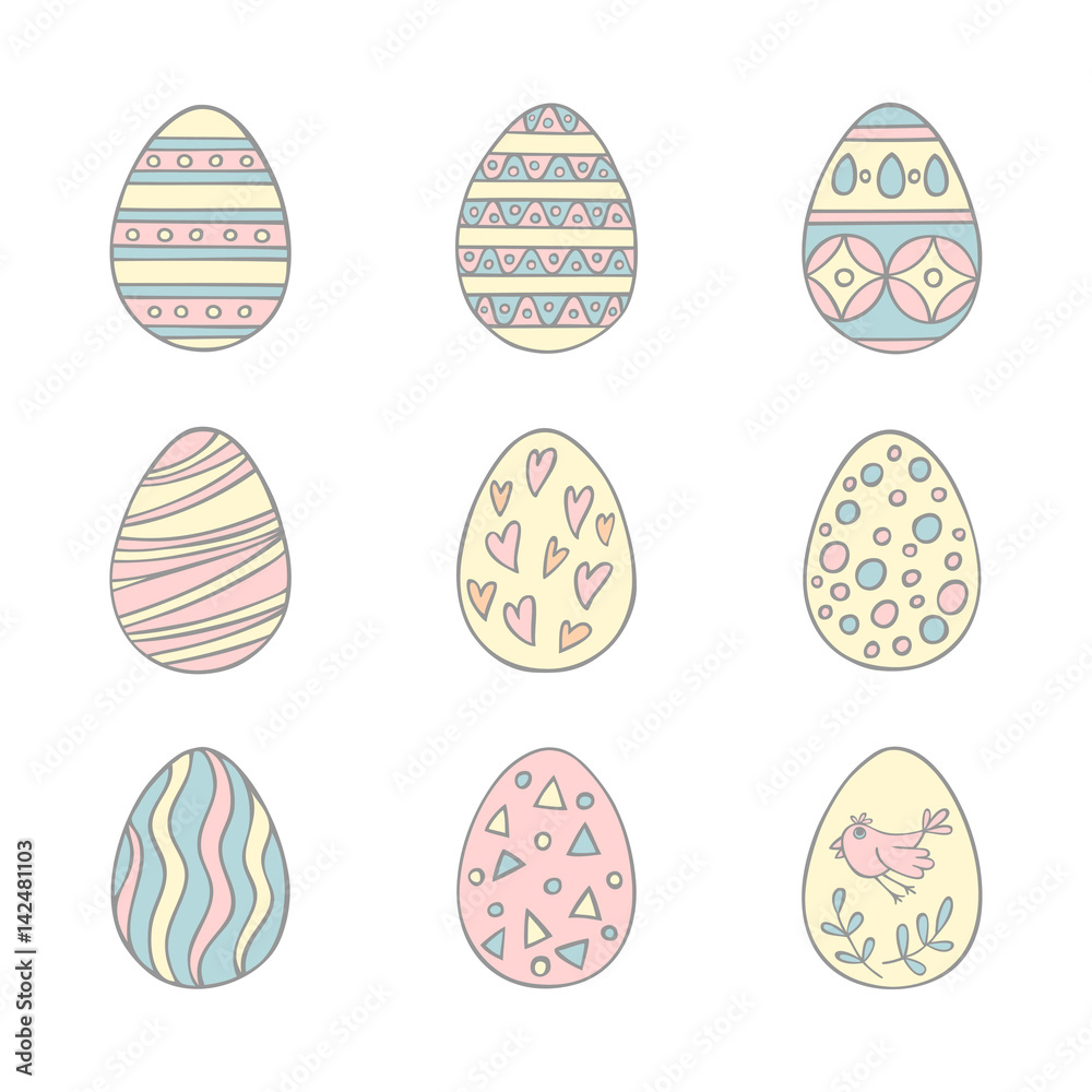 Colorful Easter eggs hand drawn icon set in doodle style Colorful Easter eggs hand drawn icon set in doodle style
