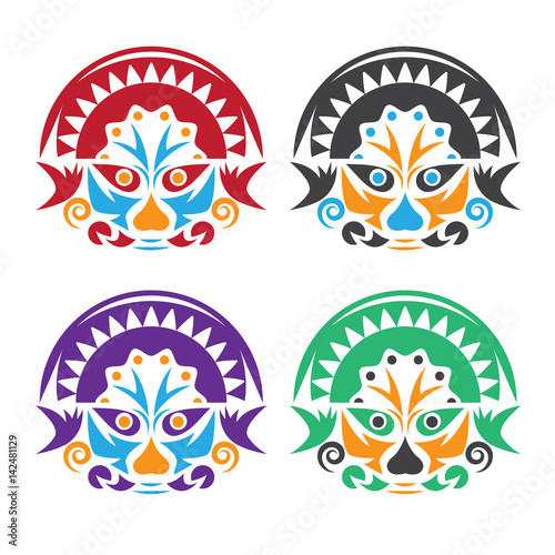 latin american native colorful masks set vector design template
