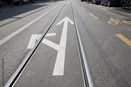 Arrow Junction Sign on Street, Geneva, Switzerland