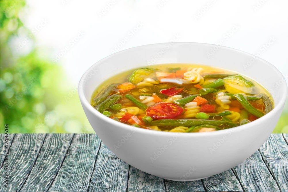 Soup on the plate. Soup on the plate.