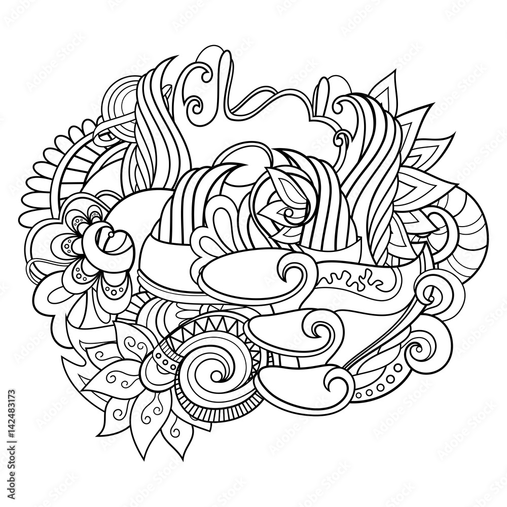 Vector Monochrome Background of Flora. Creative Composition. Hand Drawn Abstract Illustration Vector Monochrome Background of Flora. Creative Composition. Hand Drawn Abstract Illustration