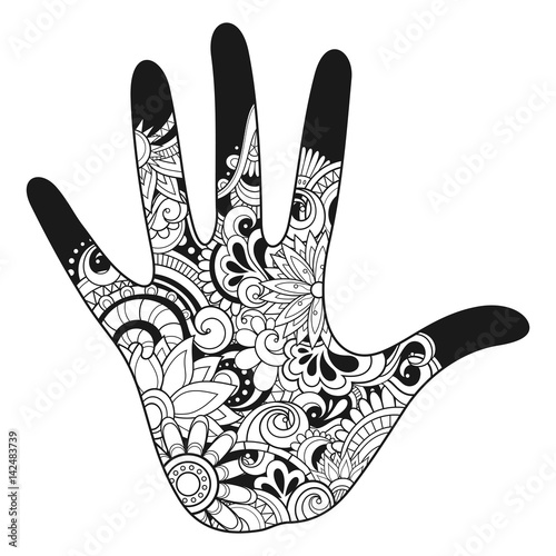 Vector Tribal Decorative Hand (Partially Colored). Patterned design