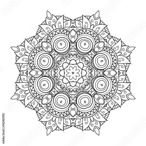 Vector Beautiful Deco Mandala. Circle Abstract Object Isolated On White Background. Ethnic Decorative Element photo