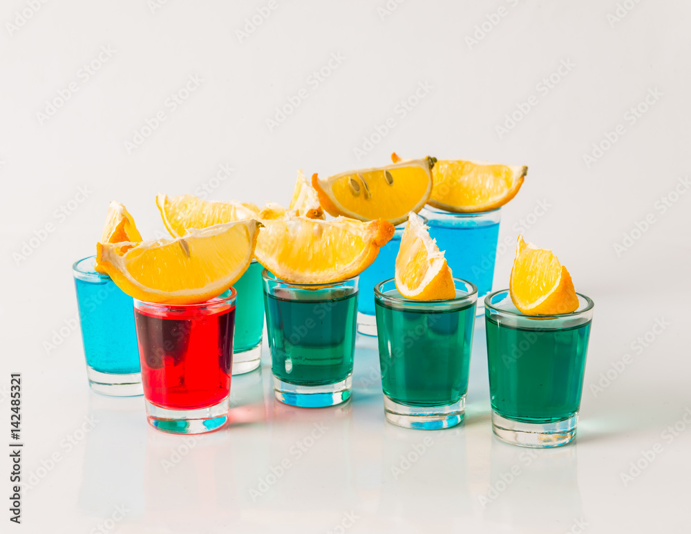 Glasses With Blue Green And Red Kamikaze Glamorous Drinks Mixed