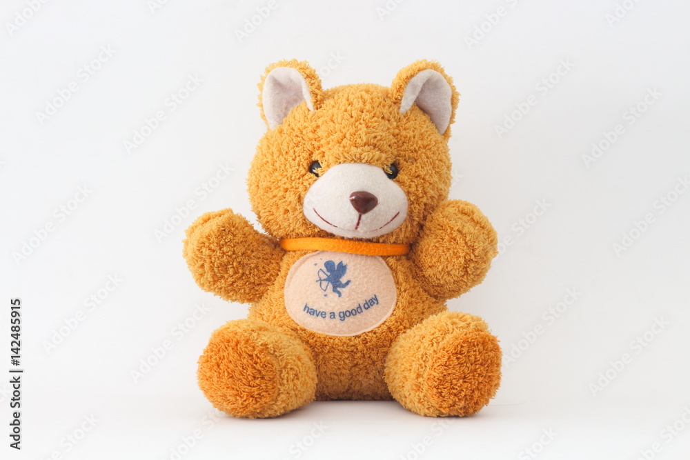 Obraz premium Teddy Bear looks cute on a white background.