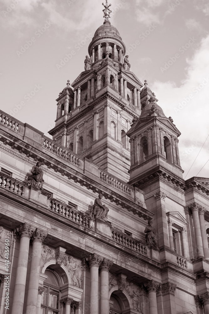 City Chambers in Glasgow in sepia black and white tone