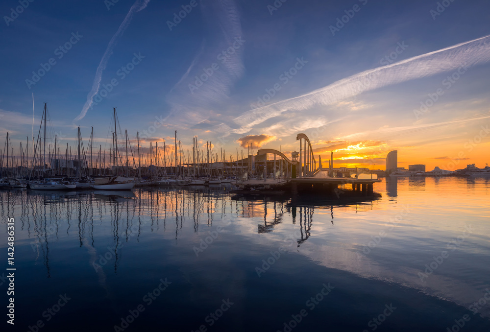 Barcelona Port Vell with Sailboat