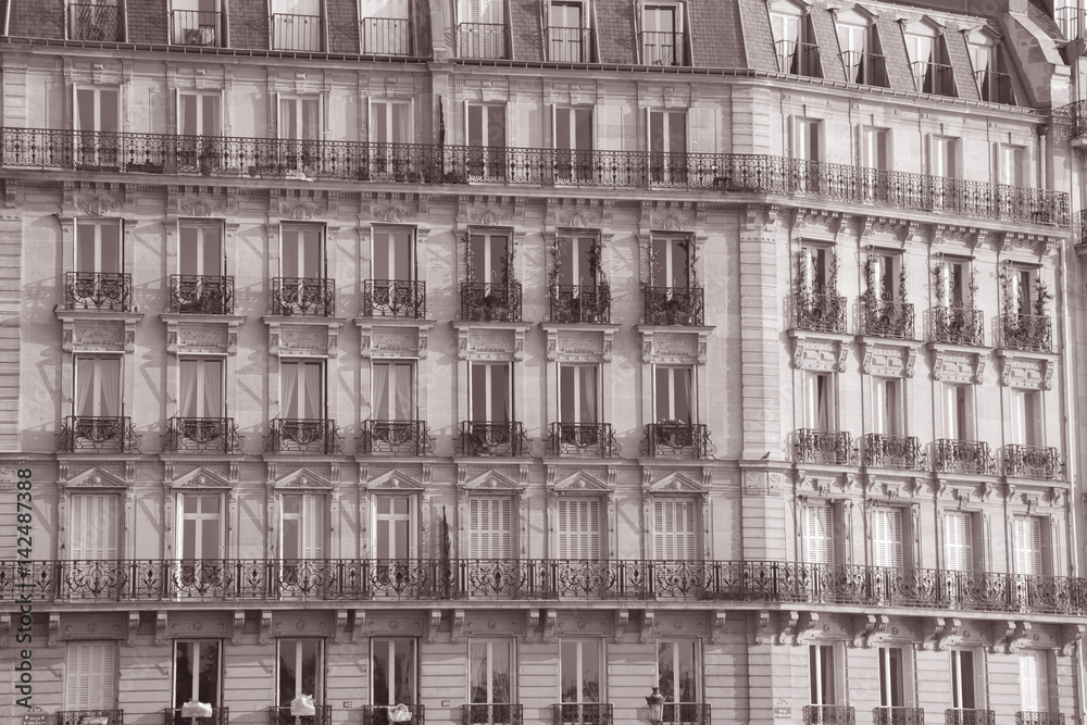Facade of Building on St Louis Island in Paris, France