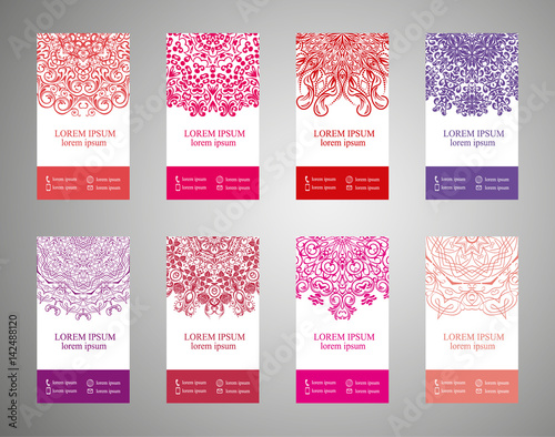 flyer, flyer, cover, pattern mandala. Oriental motif. Hand painted texture background. Set wedding invitations, postcards and business card templates. Decorative card design printing. Vector. EPS 10