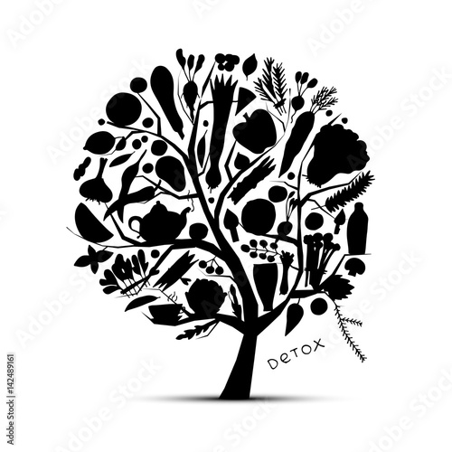 Tree with green vegetables. Sketch for your design