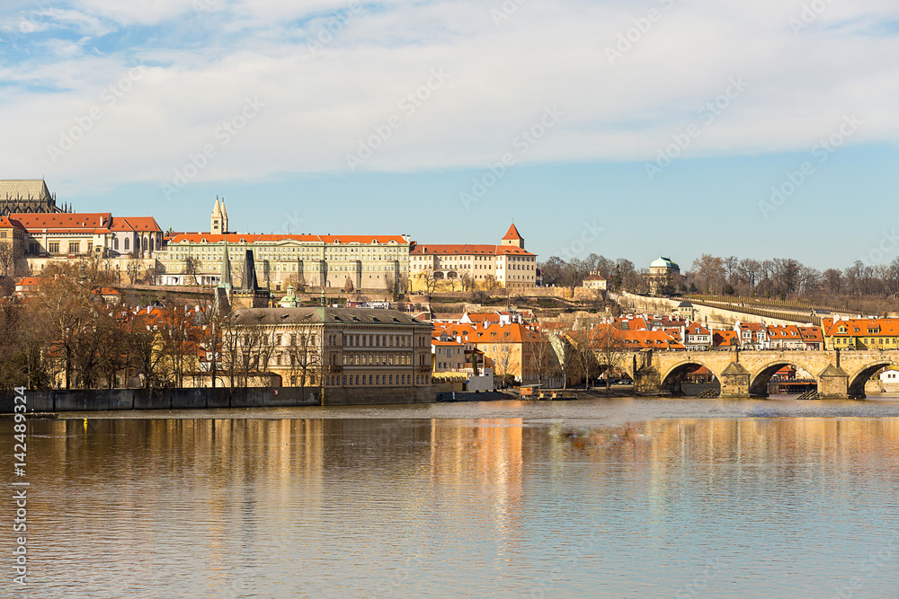Prague Czech Republic panoramic view postcard historical part of the city of Karlov bridge river vltava