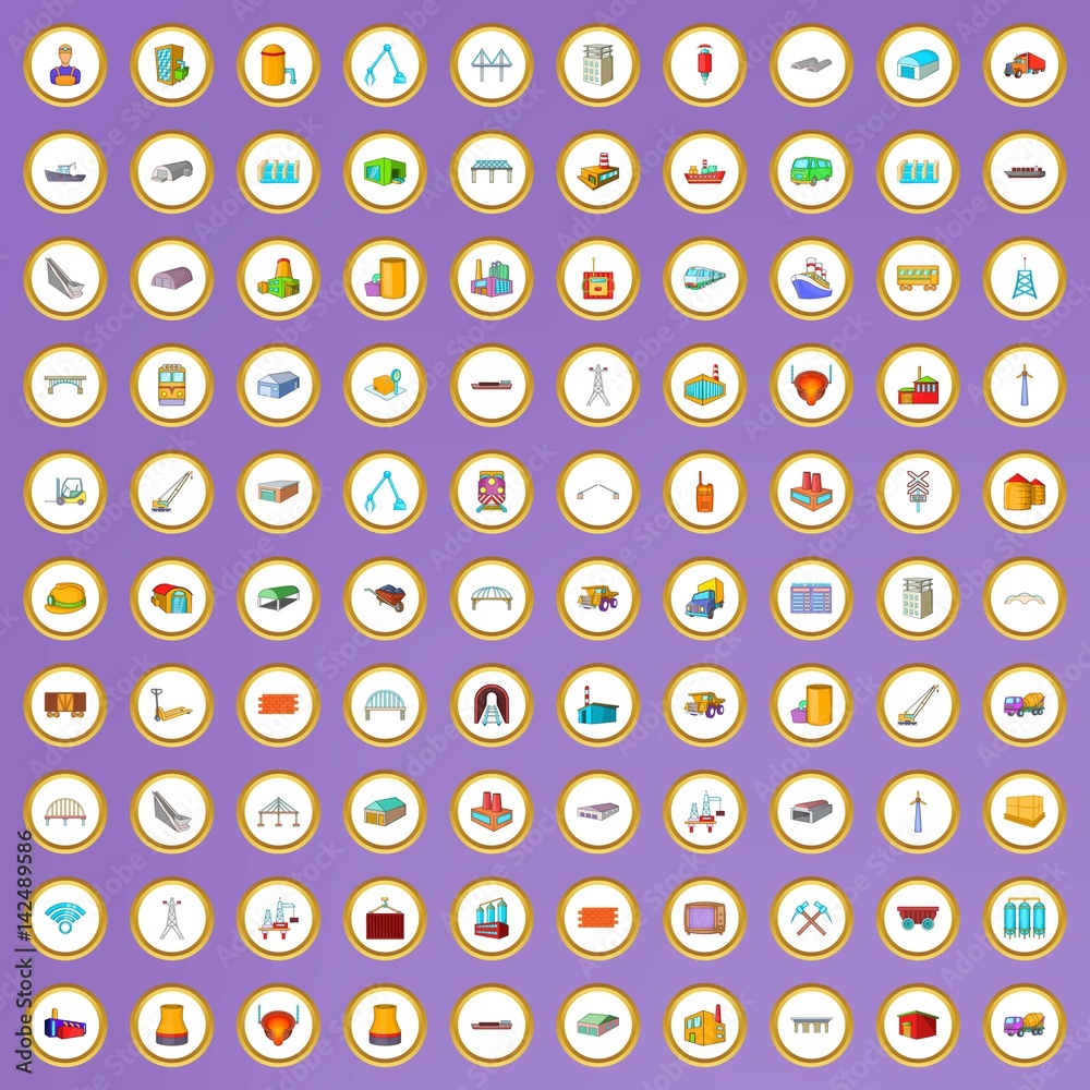 100 industry icons set in cartoon style 100 industry icons set in cartoon style