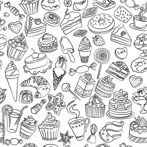Seamless pattern of sweets in vector