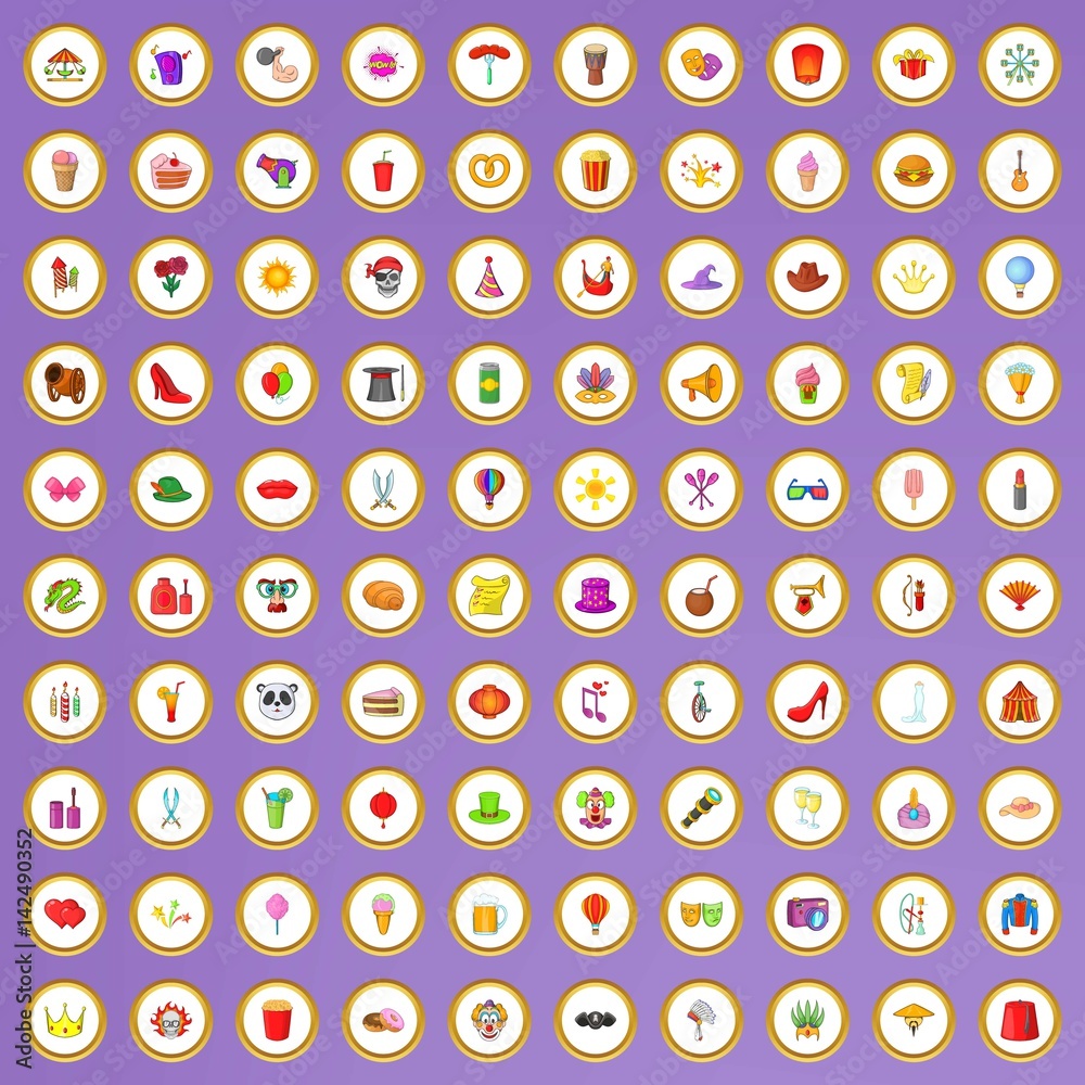 100 masquerade icons set in cartoon style 100 masquerade icons set in cartoon style