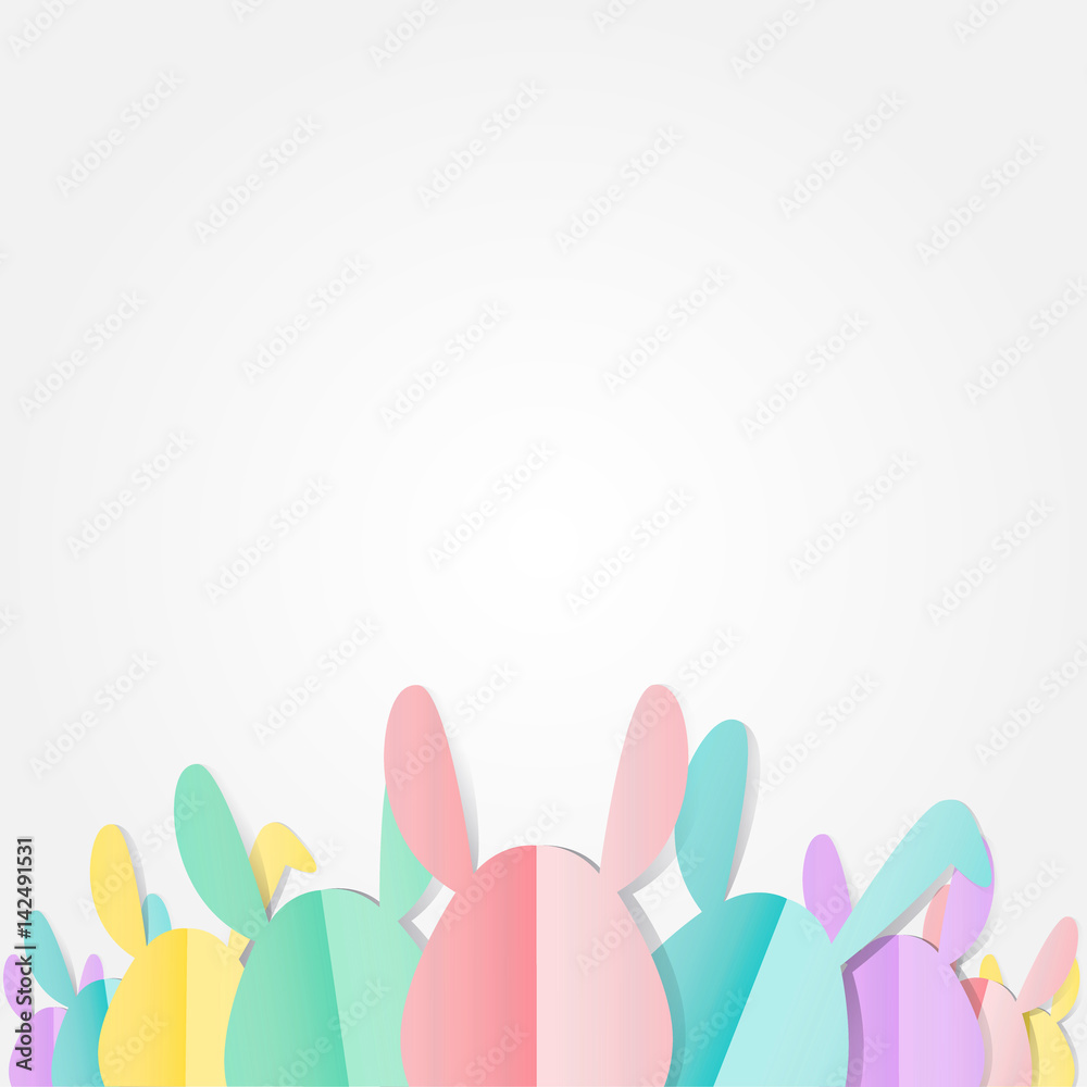 Group of colorful Easter bunnies with happy easter text on white background, paper cut style design by Vector illustration EPS 10.