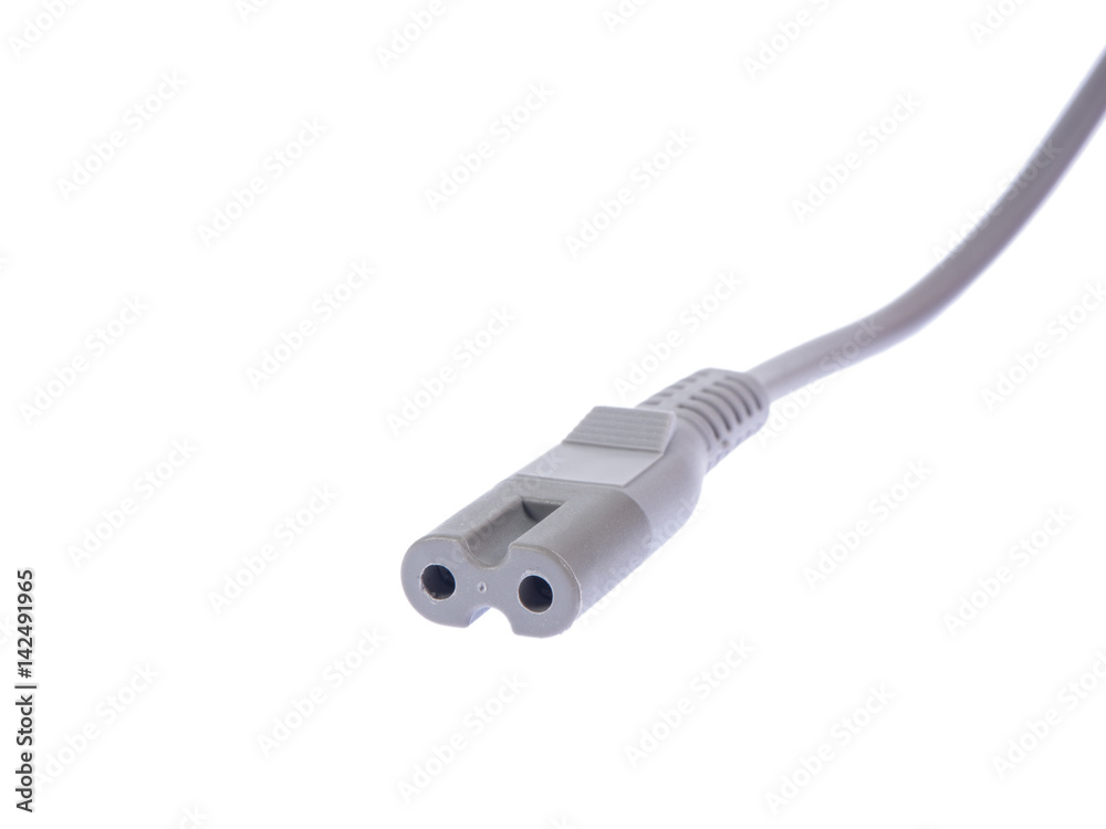 Gray power cable with plug over white isolated background Gray power cable with plug over white isolated background