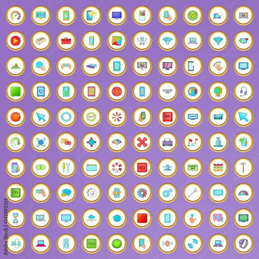 100 settings set in cartoon style