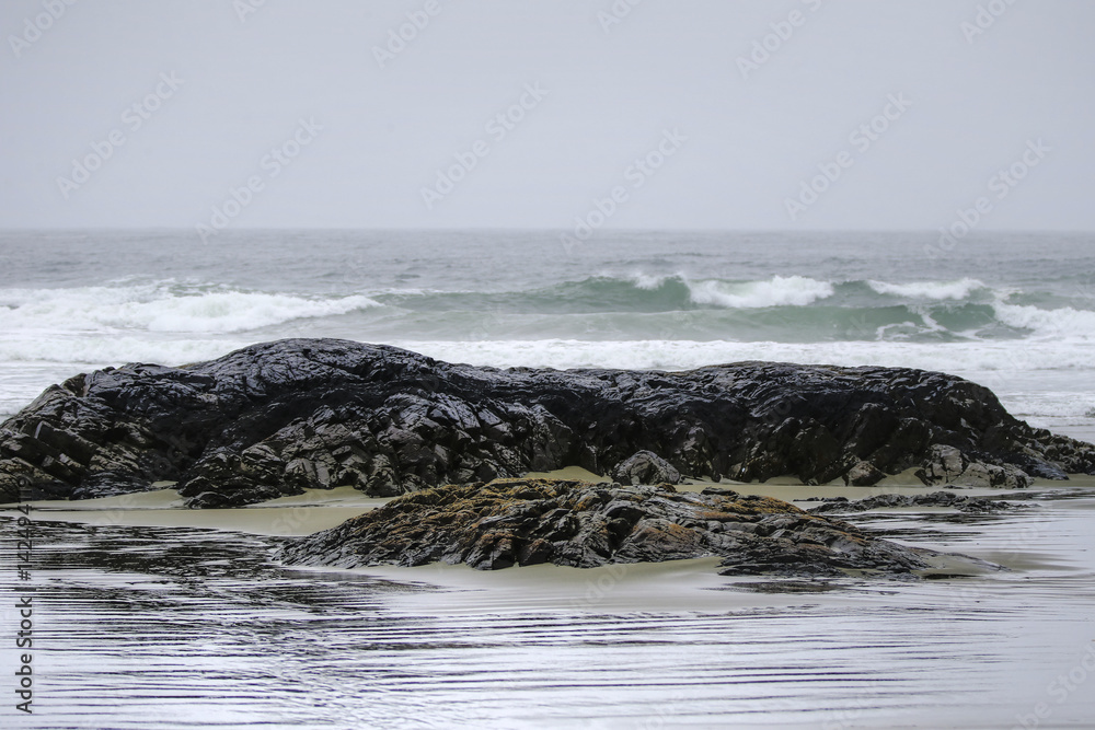 Waves Crashing Along Rocky Shore